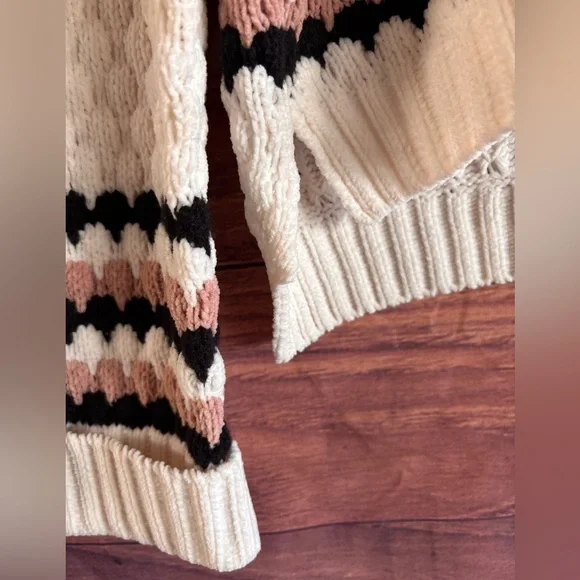 Allison + Zoe Striped Chenille Popcorn Knit Sweater XL Cream Pink Black 23FS475 - Picture 2 of 7